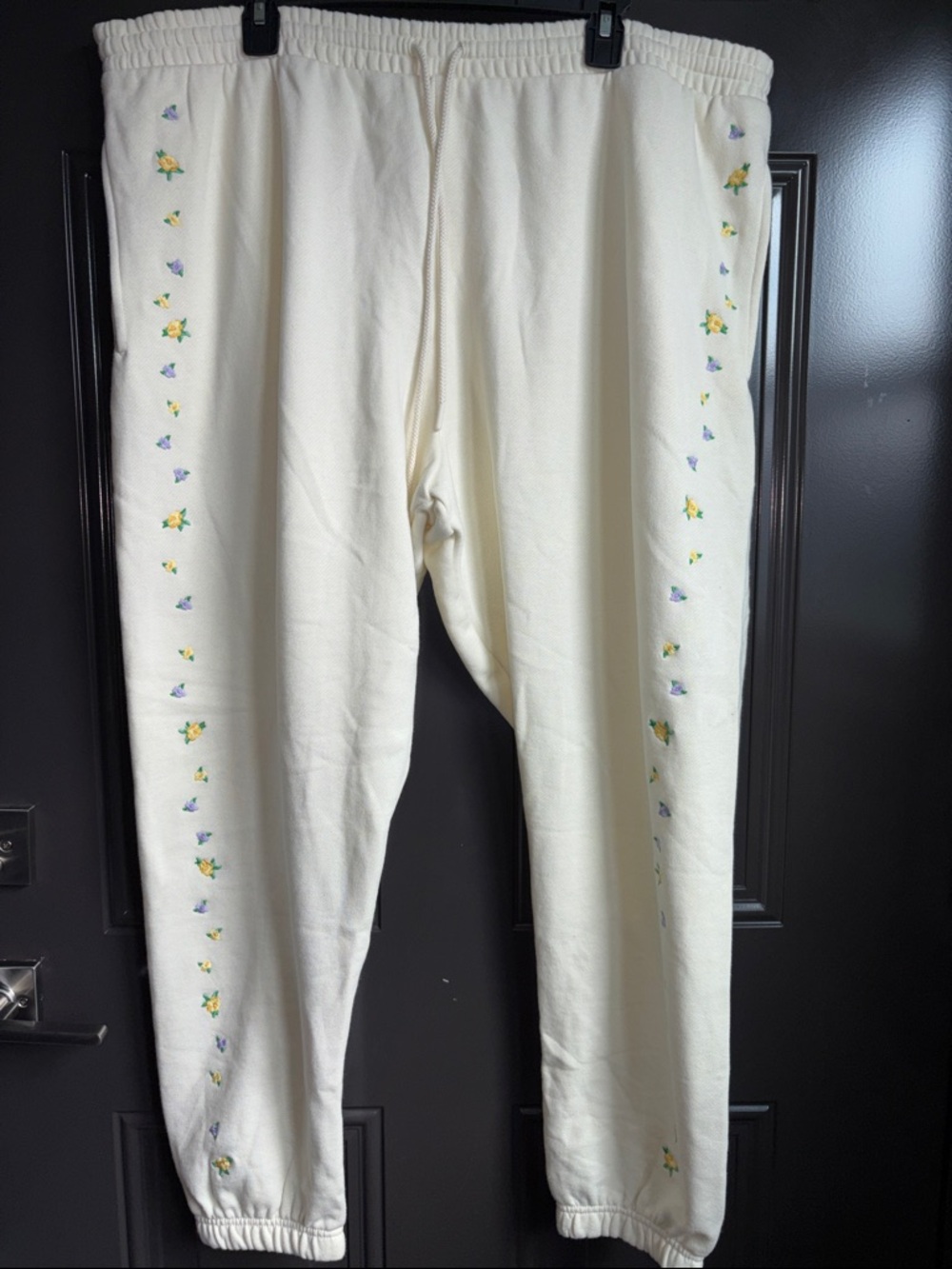 PINK Victoria's Secret Cream Joggers with Yellow & Purple Floral Trim